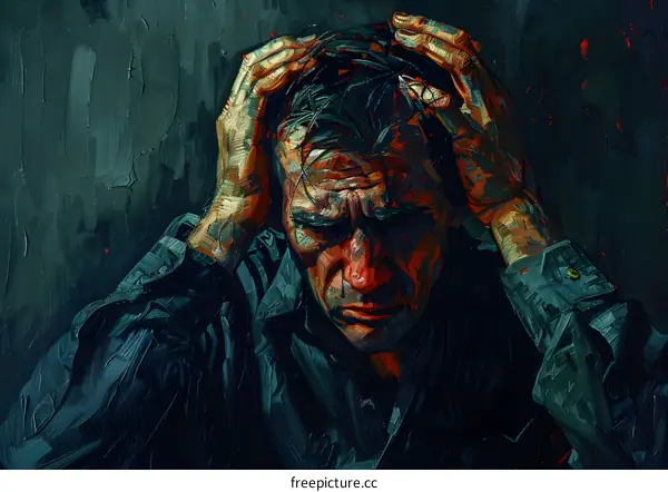 A portrait of a man with his hands on his head