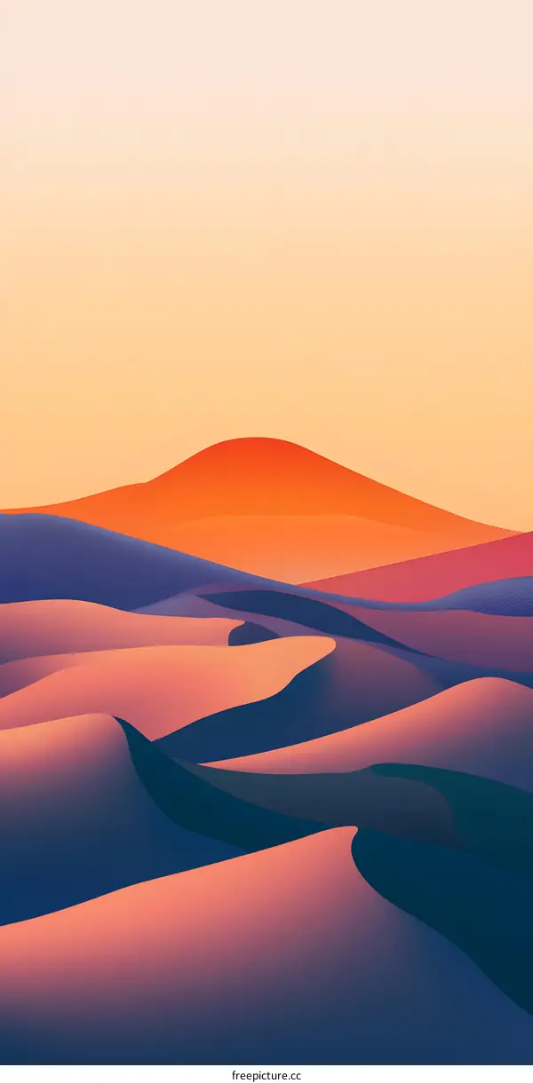 Abstract Desert Landscape Illustration in Orange and Blue Colors