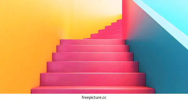 Pink Stairs with Yellow and Blue Walls