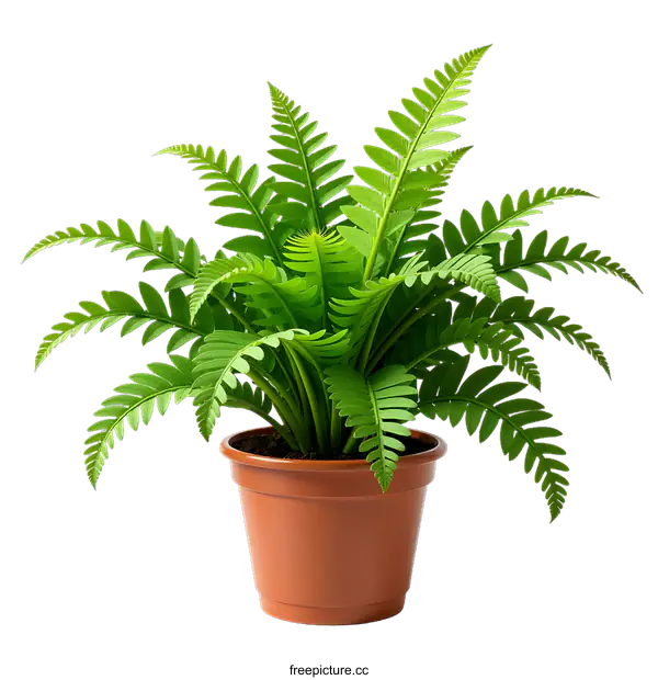 [Transparent Background PNG]Green Fern Plant in Brown Pot on transparent background