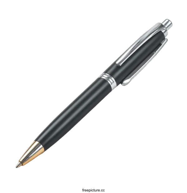 [Transparent Background PNG]Modern Black Ballpoint Pen on White Background