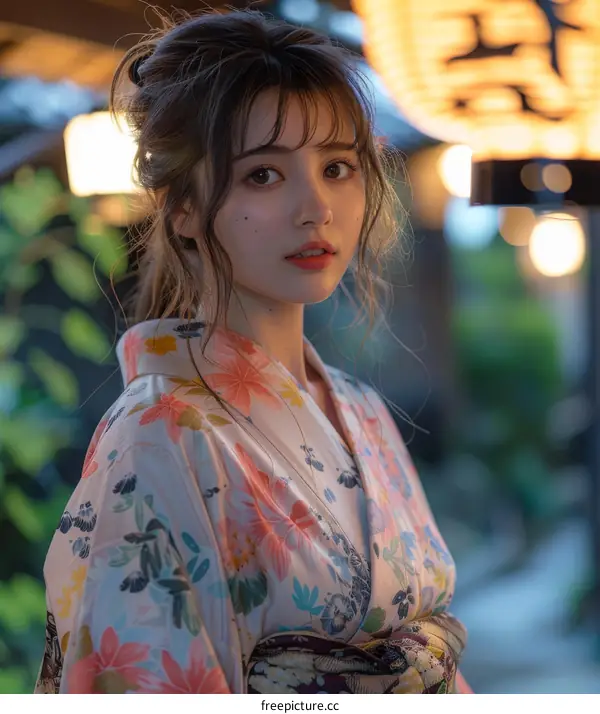 Beautiful Asian Woman in Traditional Japanese Kimono