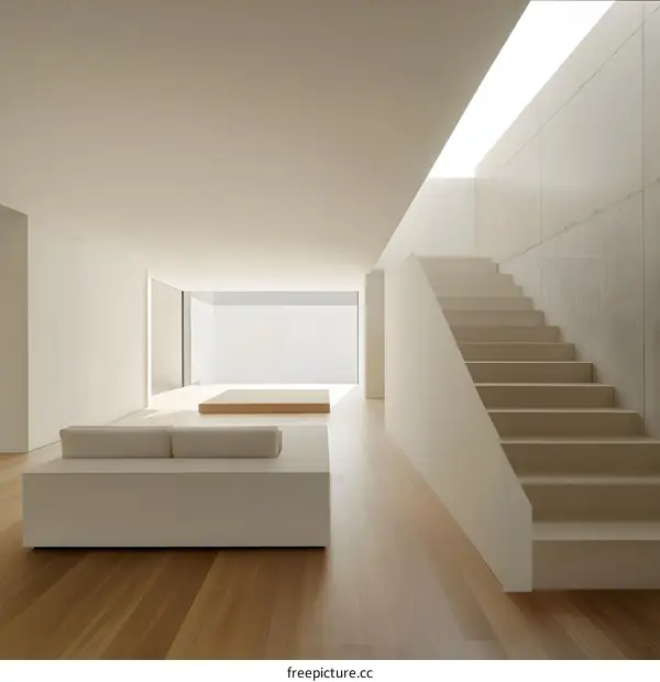 Minimalist Interior Design with White Walls and Stairs