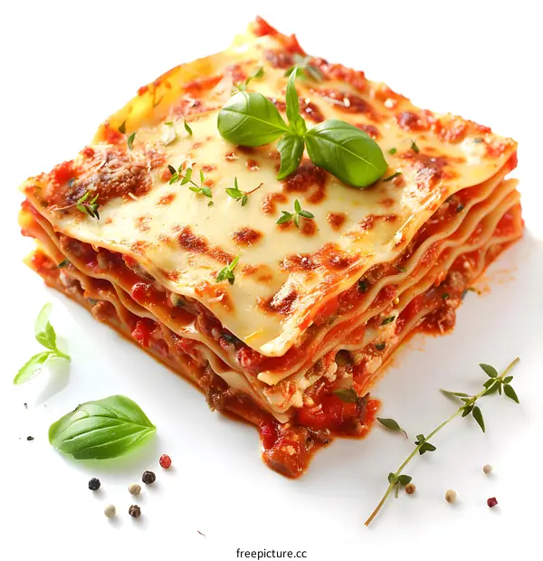 A delicious lasagna with basil and thyme