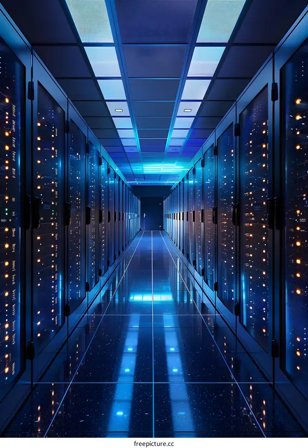 Server Room Interior with Data Center Racks