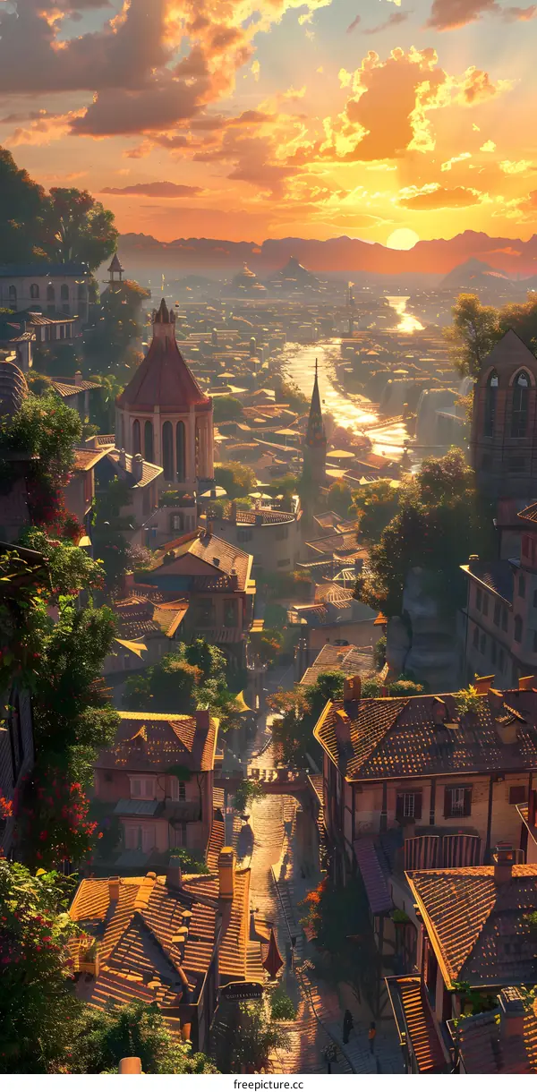 European town in sunset