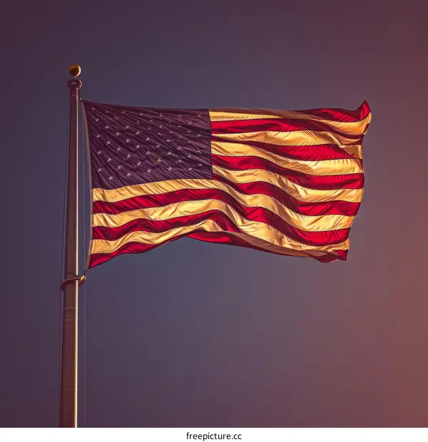 The American flag is waving in the wind