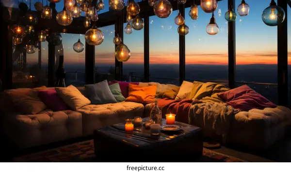 Cozy Living Room with City Sunset Views