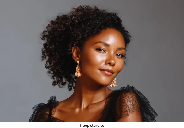 Close-up Portrait of a Beautiful Woman with Curly Hair