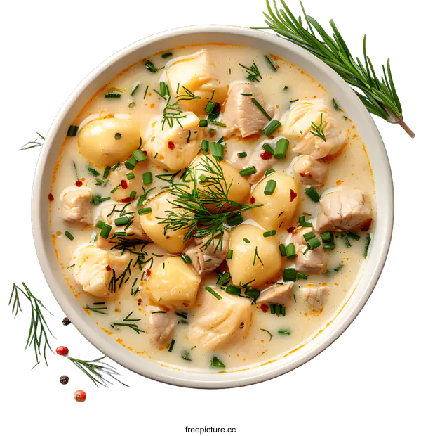 [Transparent Background PNG]Creamy Fish and Potato Soup