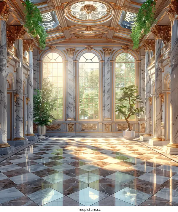 Grand Palace Interior Illustration with Sunlight