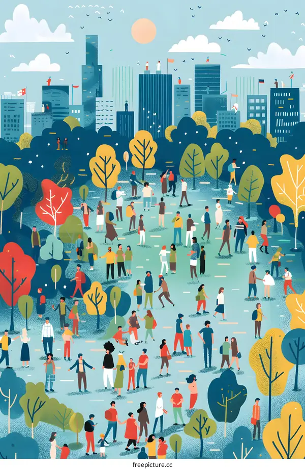 Diverse People in a City Park Illustration