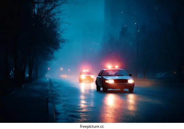 Rainy Night Police Car Patrol
