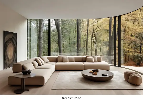 Modern Living Room with Panoramic Forest Views