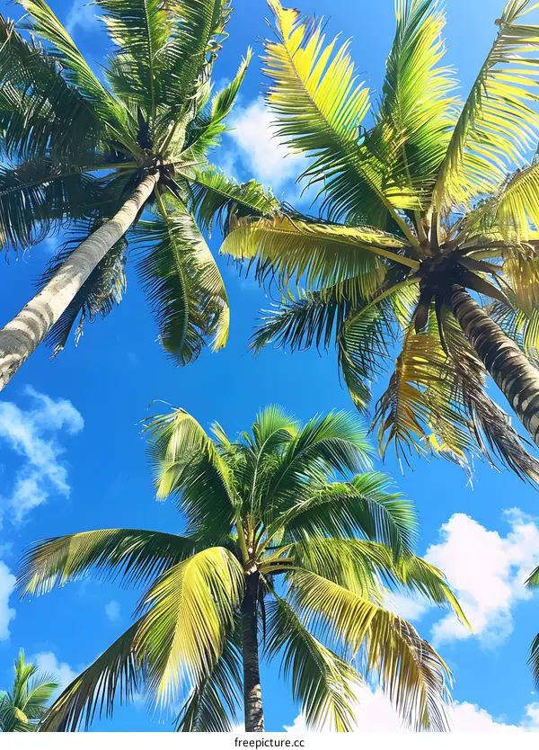 Looking up at the coconut trees