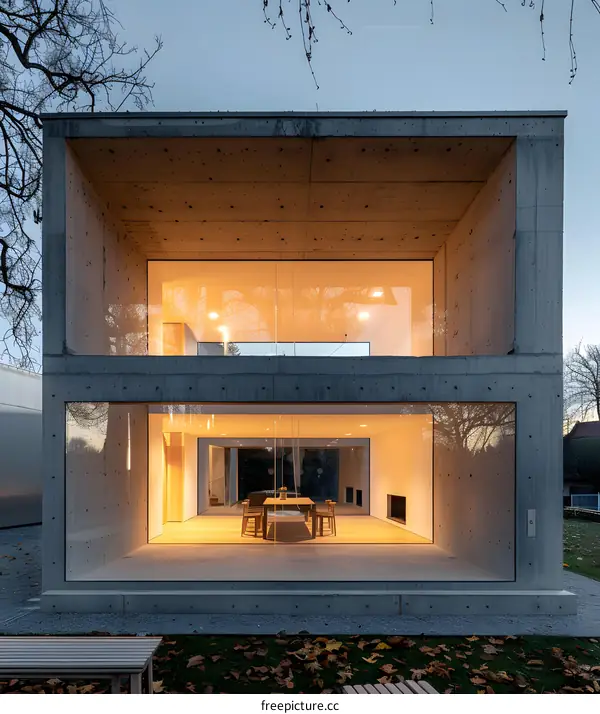 Modern Concrete House With Large Glass Windows