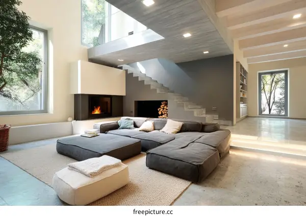 Modern Living Room with Open Concept and Fireplace