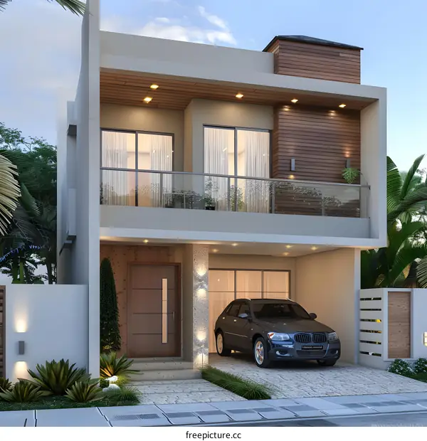 Modern Two Story House Design with Balcony and Garage