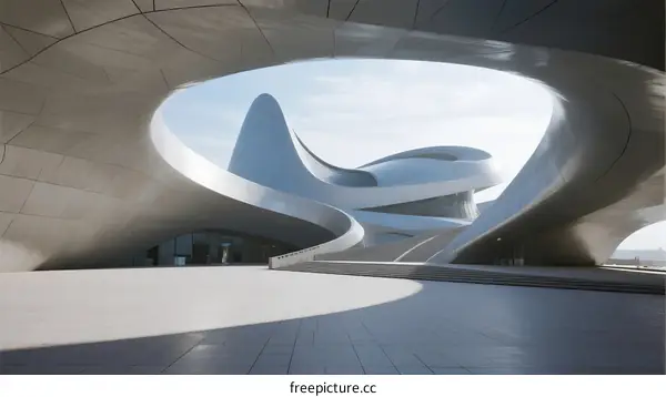Modern Architectural Structure with Curved Lines and Smooth Surfaces
