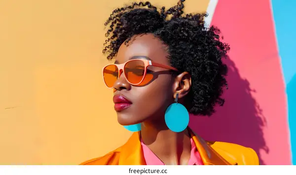 Woman with Curly Hair Wearing Sunglasses and Earrings