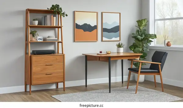 Modern Wooden Bookshelf and Dining Room Set