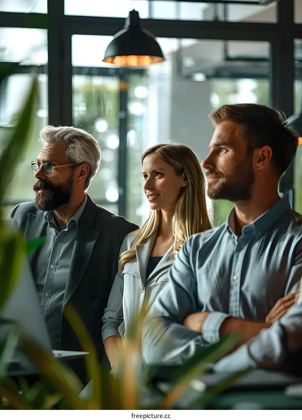 Three business people looking at something