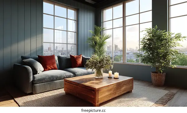 Modern Living Room with City View Illustration