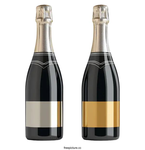 [Transparent Background PNG]Elegant Black Champagne Bottles with Gold and Silver Labels