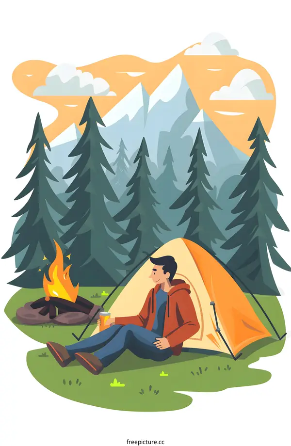 Camping in the Mountains With Bonfire