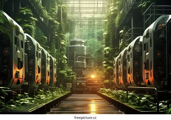 futuristic overgrown laboratory