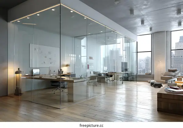 Modern Open-Plan Office with Glass Partitions