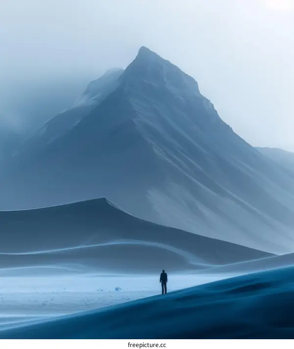 Foggy Mountain Landscape with a Solitary Figure
