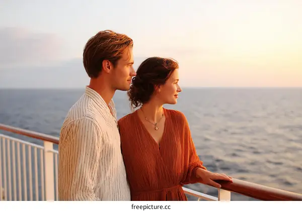 Couple enjoying sunset cruise view