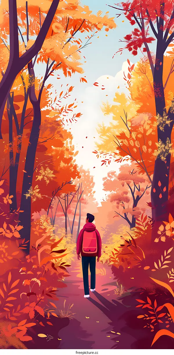 Man Walking Through Autumn Forest