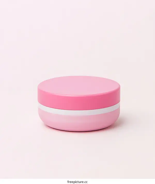Pink Round Container with White Band on Light Pink Background