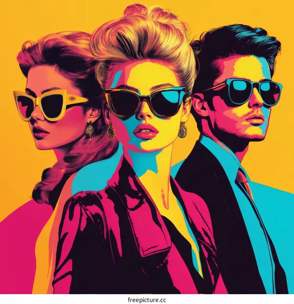 Colorful Fashion Illustration of People with Sunglasses