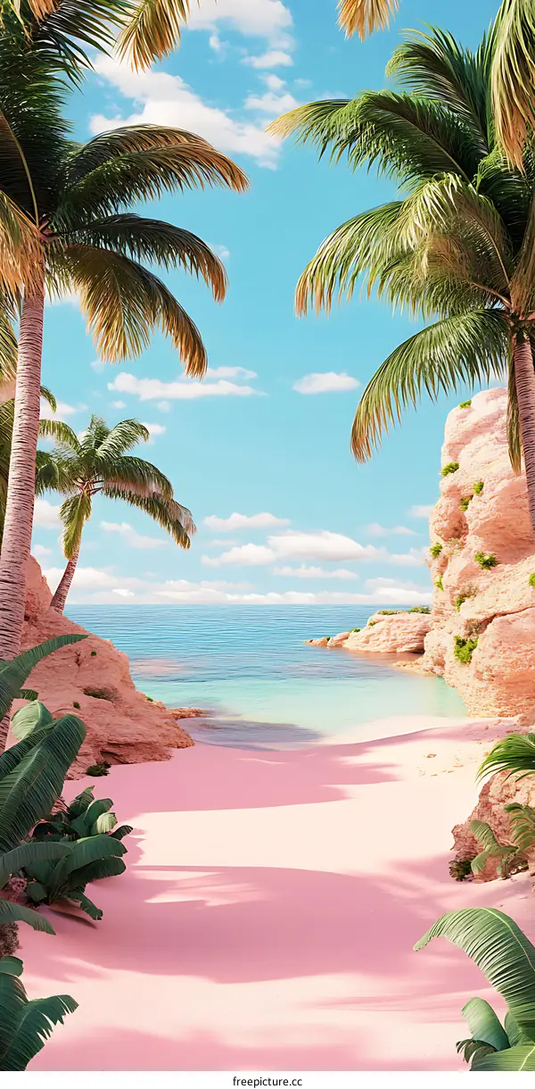 Pink Sand Beach Palm Trees Ocean Vacation