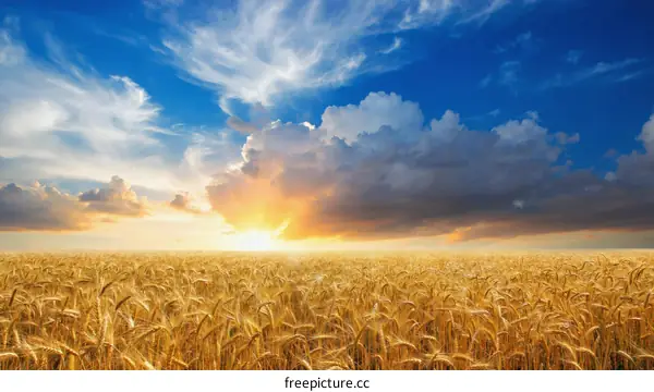 Golden Wheat Field at Sunset with Dramatic Sky