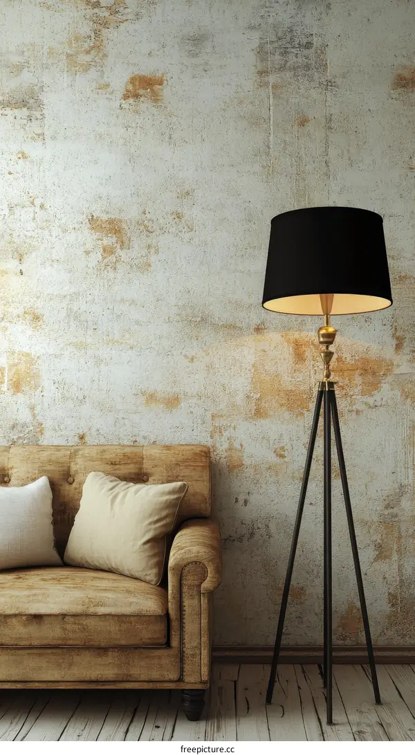 Rustic Living Room with a Modern Floor Lamp