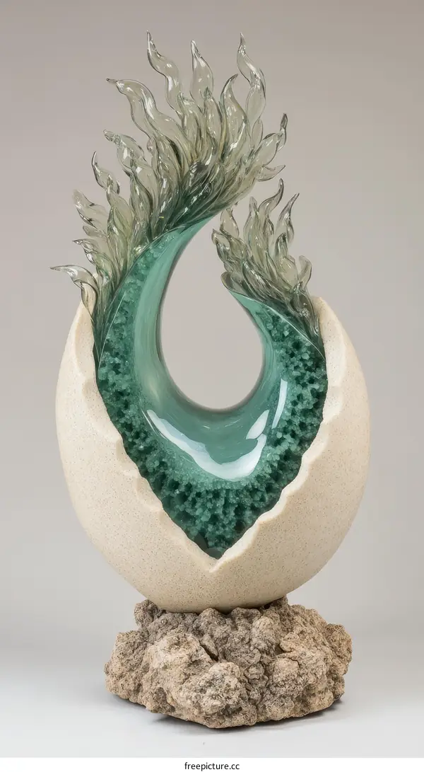 Abstract Glass Art Sculpture in Egg Form