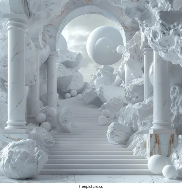 Abstract White Marble Architectural Stairway