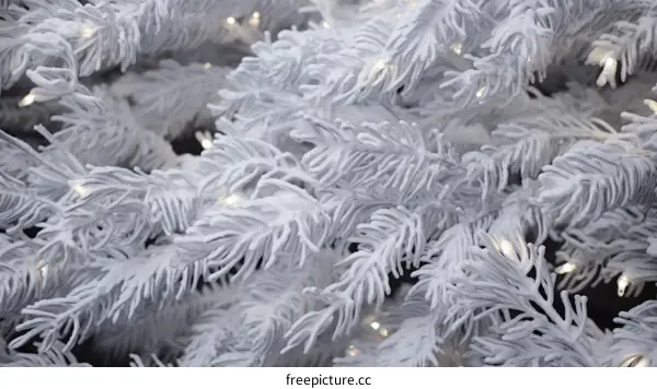 Closeup of a flocked artificial Christmas tree
