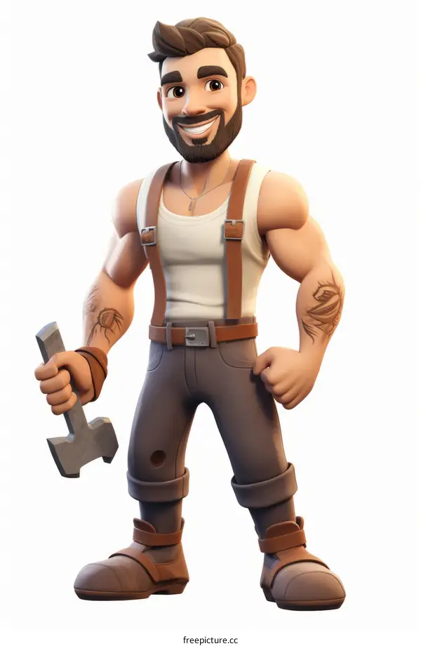 Cartoon Character of a Male Lumberjack Holding an Axe