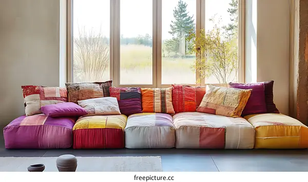 Colorful Patchwork Sofa by the Window