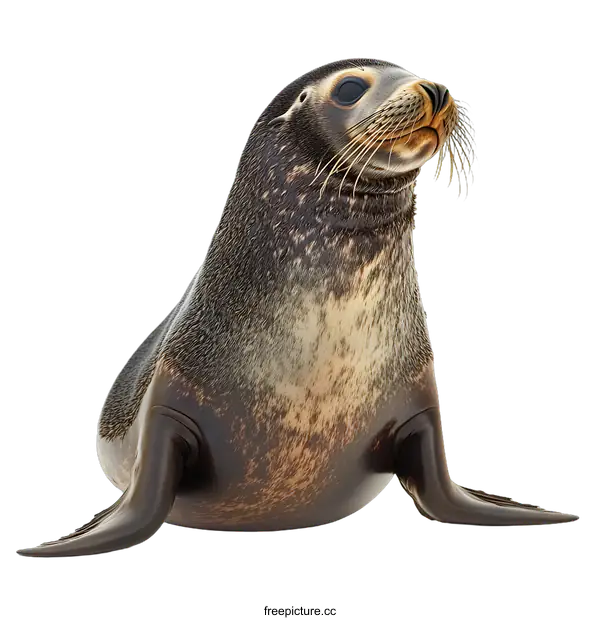 [Transparent Background PNG]Cute Sea Lion Pup Sitting Isolated on White Background