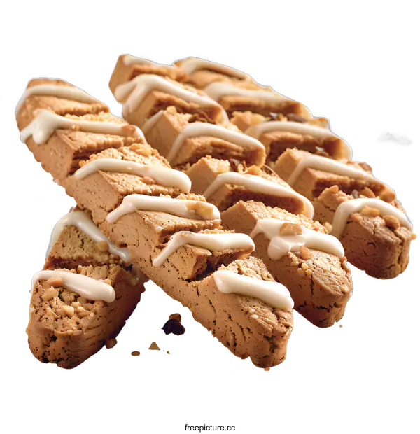 [Transparent Background PNG]Delicious biscotti cookies drizzled with icing and nuts
