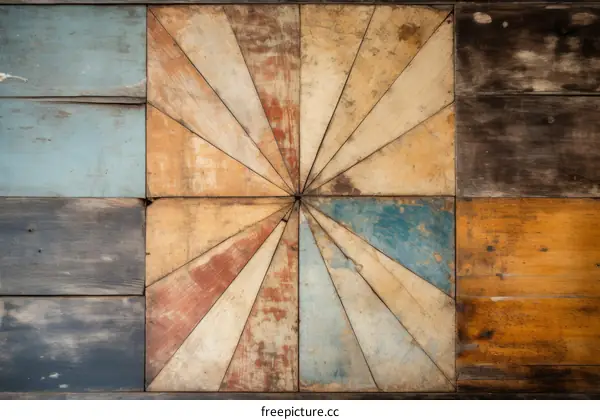 colorful wooden background with a pinwheel pattern