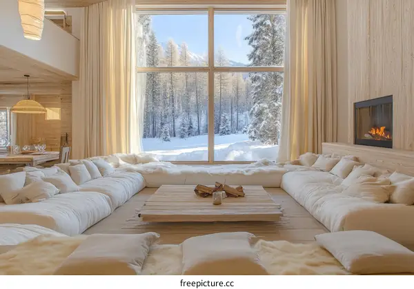 Modern Scandinavian Living Room with Mountain View