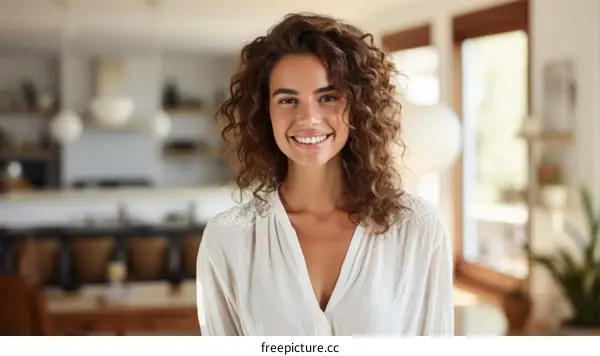 Portrait of a smiling young woman with curly hair