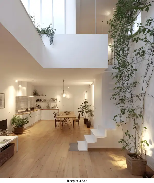 Minimalist Modern Home Interior Design with White Walls and Wooden Floor